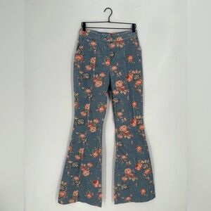 LoveShackFancy Meyerson Flared Floral Corduroy Pant Trousers Faded Denim